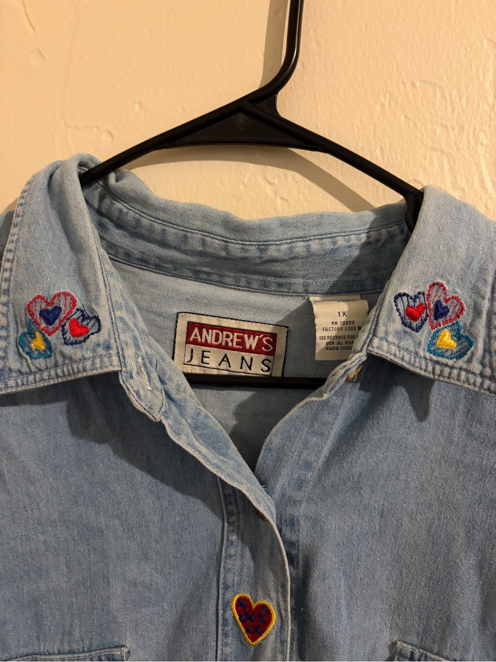 Light Blue Embroidered Denim Button-Down